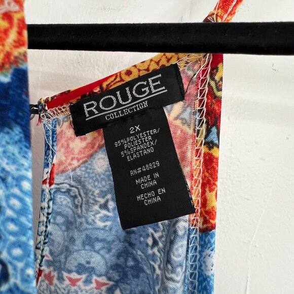 Rouge Collection Boho Colorful Print Halter Stretch Maxi Dress 2X - Picture 2 of 4